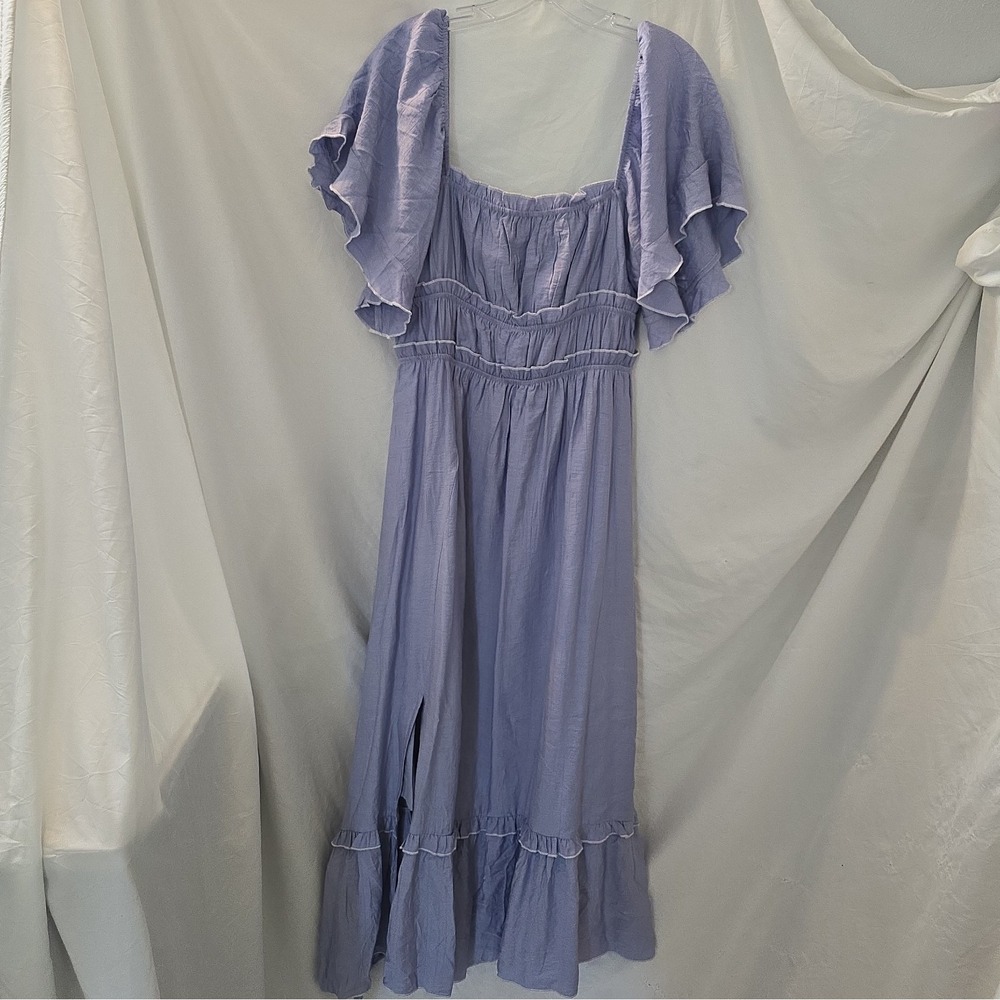 Hem & Thread Women's Elastic Waist Ruffle Maxi Dress Peasant Boho-chic L NWT